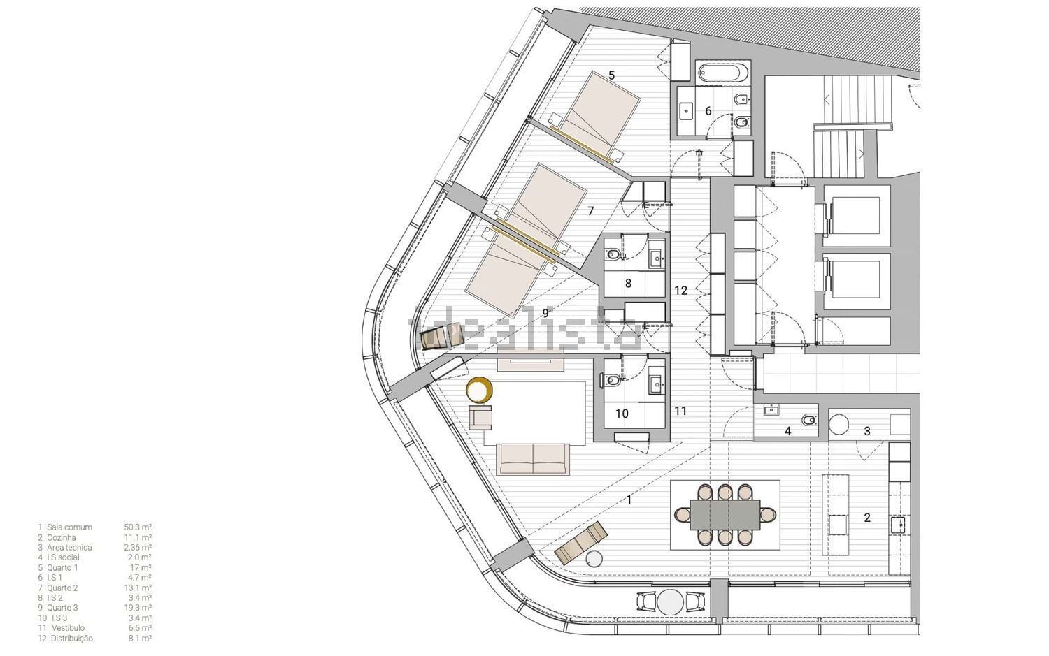 出租公寓 t3在 Av. da Liberdade - Marquês de Pombal - 平面图