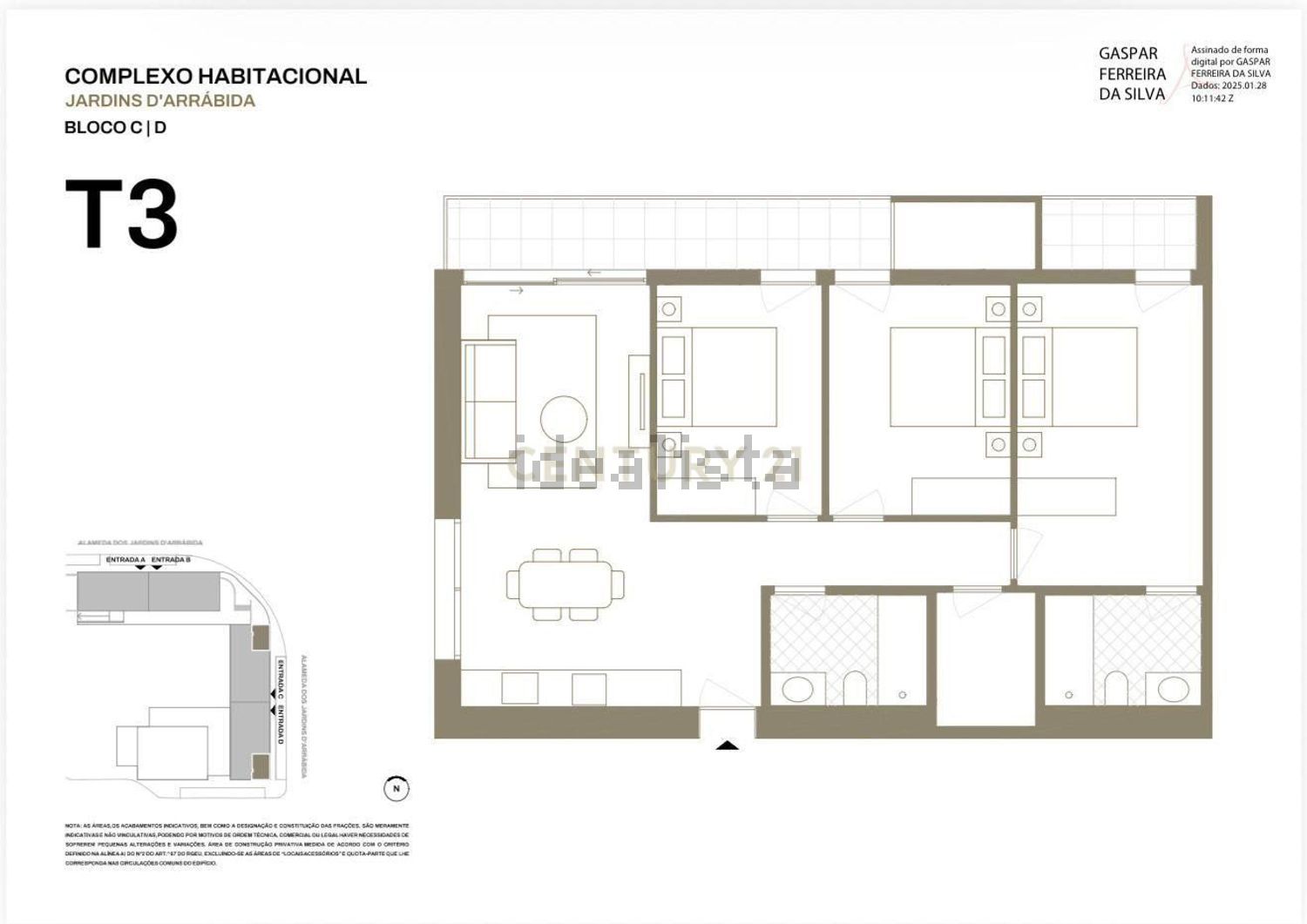 公寓 t3出售在Alameda Jardins da Arrábida s/n - 平面图
