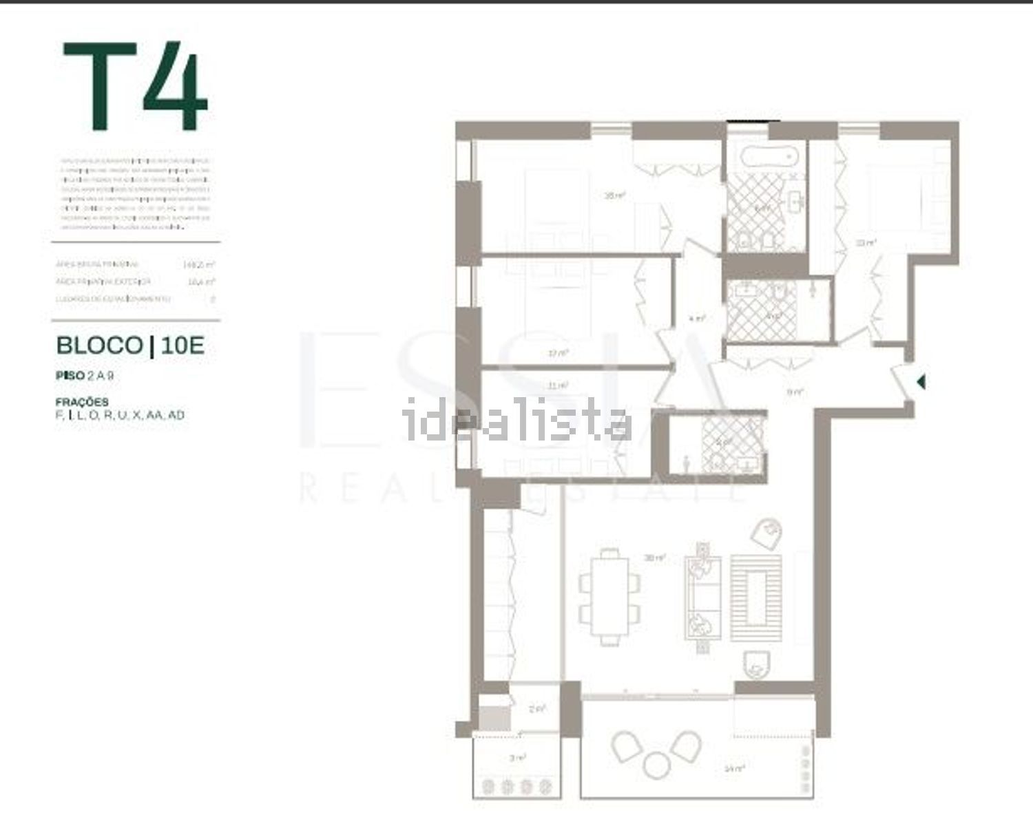 公寓 t4出售在Alameda Jardins da Arrábida - 平面图