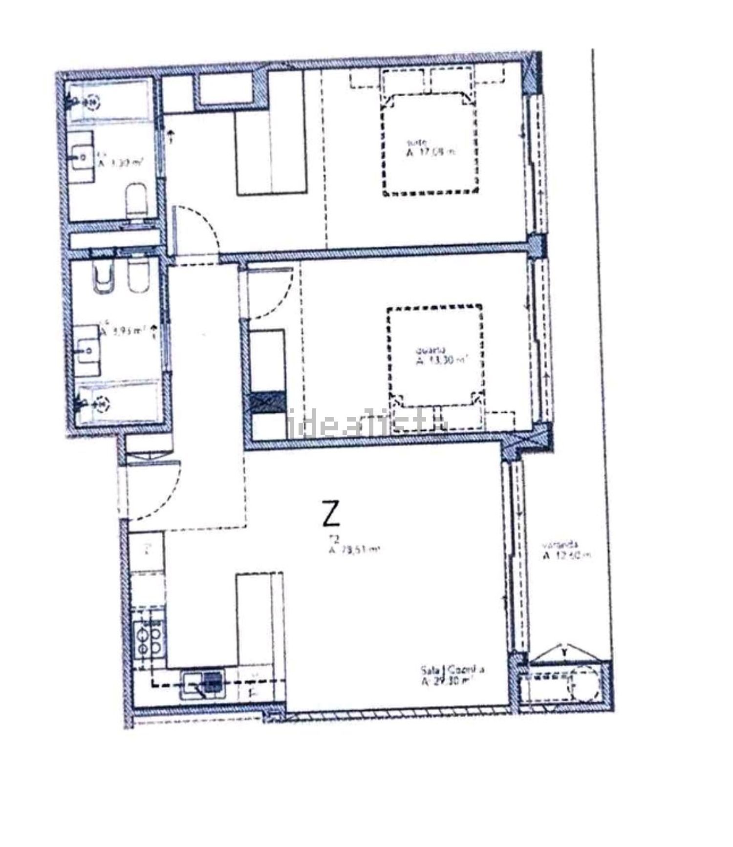 公寓 t2出售在Rua da Arrábida - 平面图
