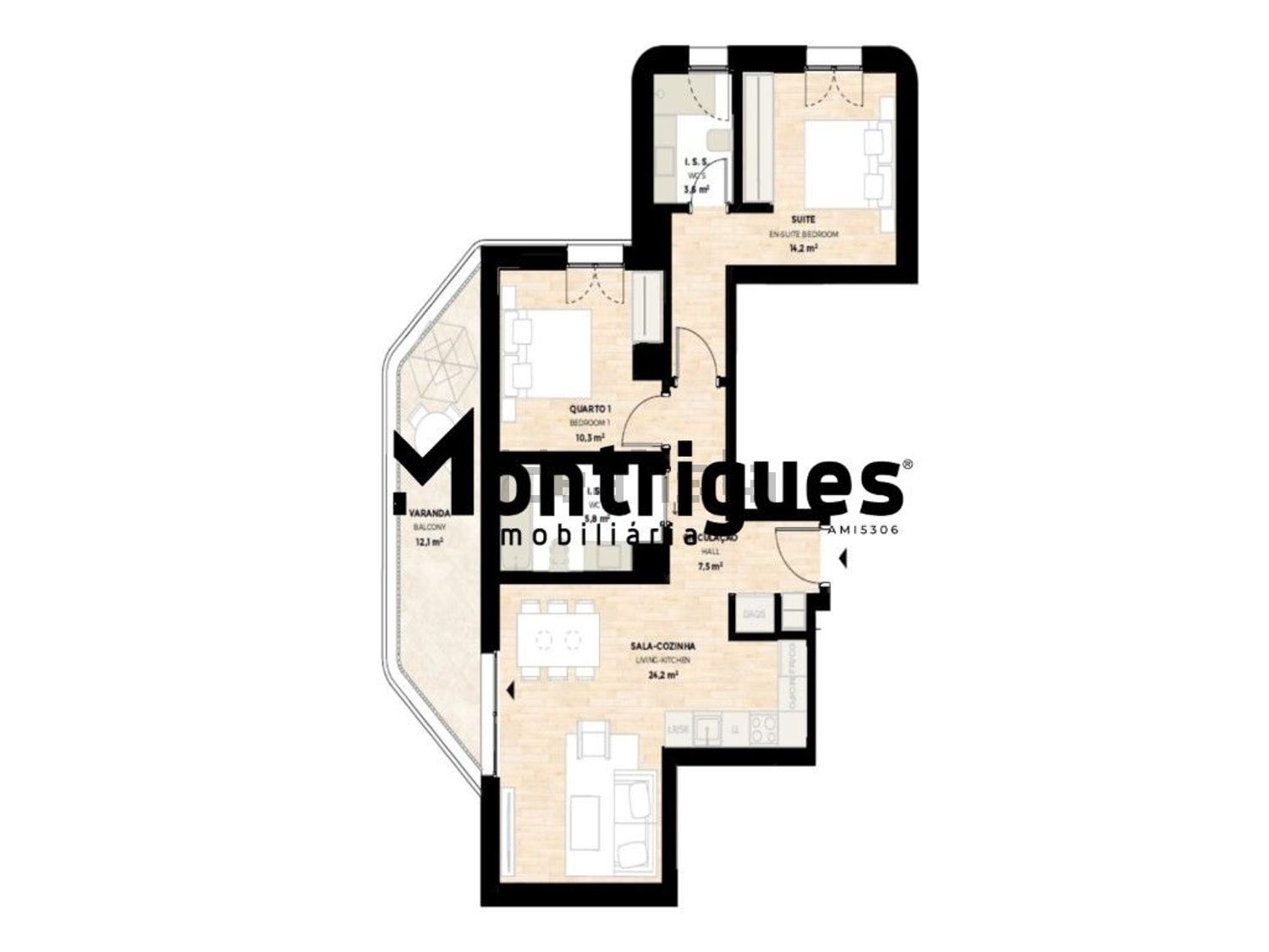 出租公寓 t2在Rua do Adeus Português - 平面图