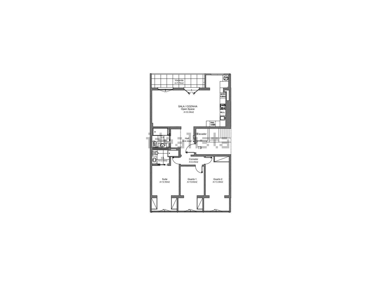 公寓 t3出售在 Bairro de Santa Cruz - 平面图