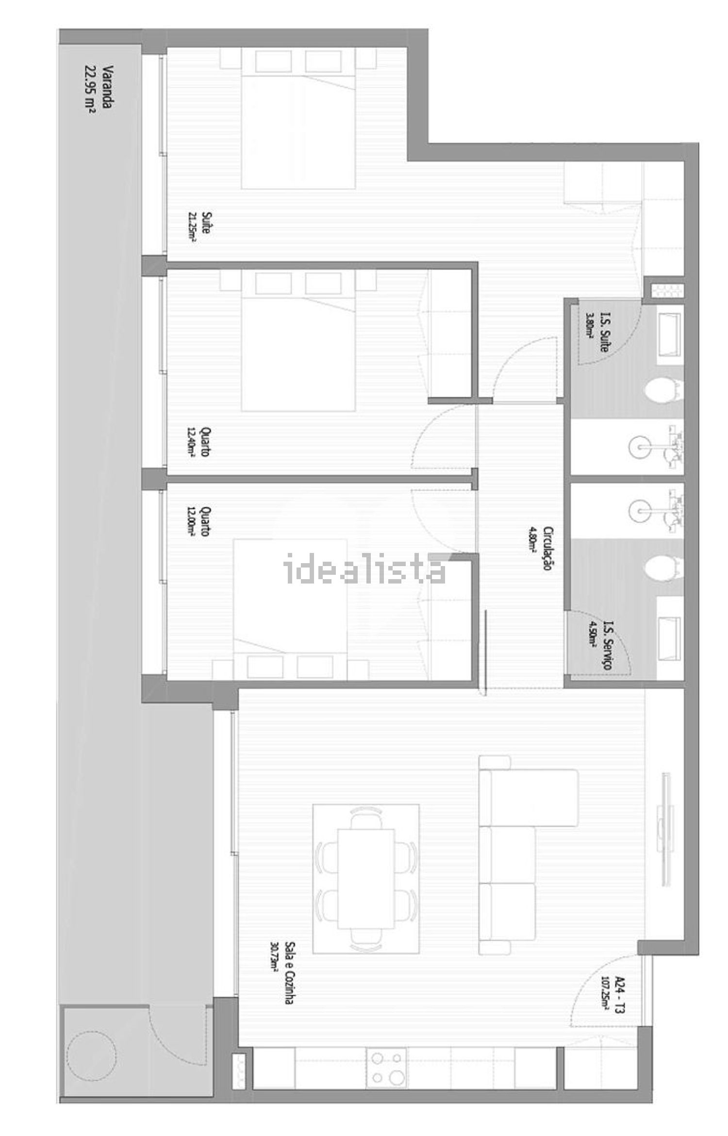 公寓 t3出售在Rua Manuel Martins Cardoso s/n - 平面图