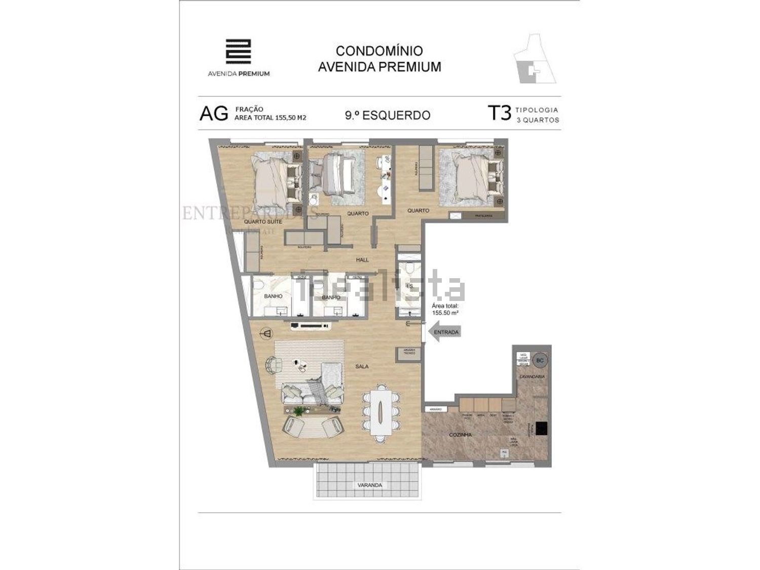 公寓 t3出售在Avenida da República - 平面图