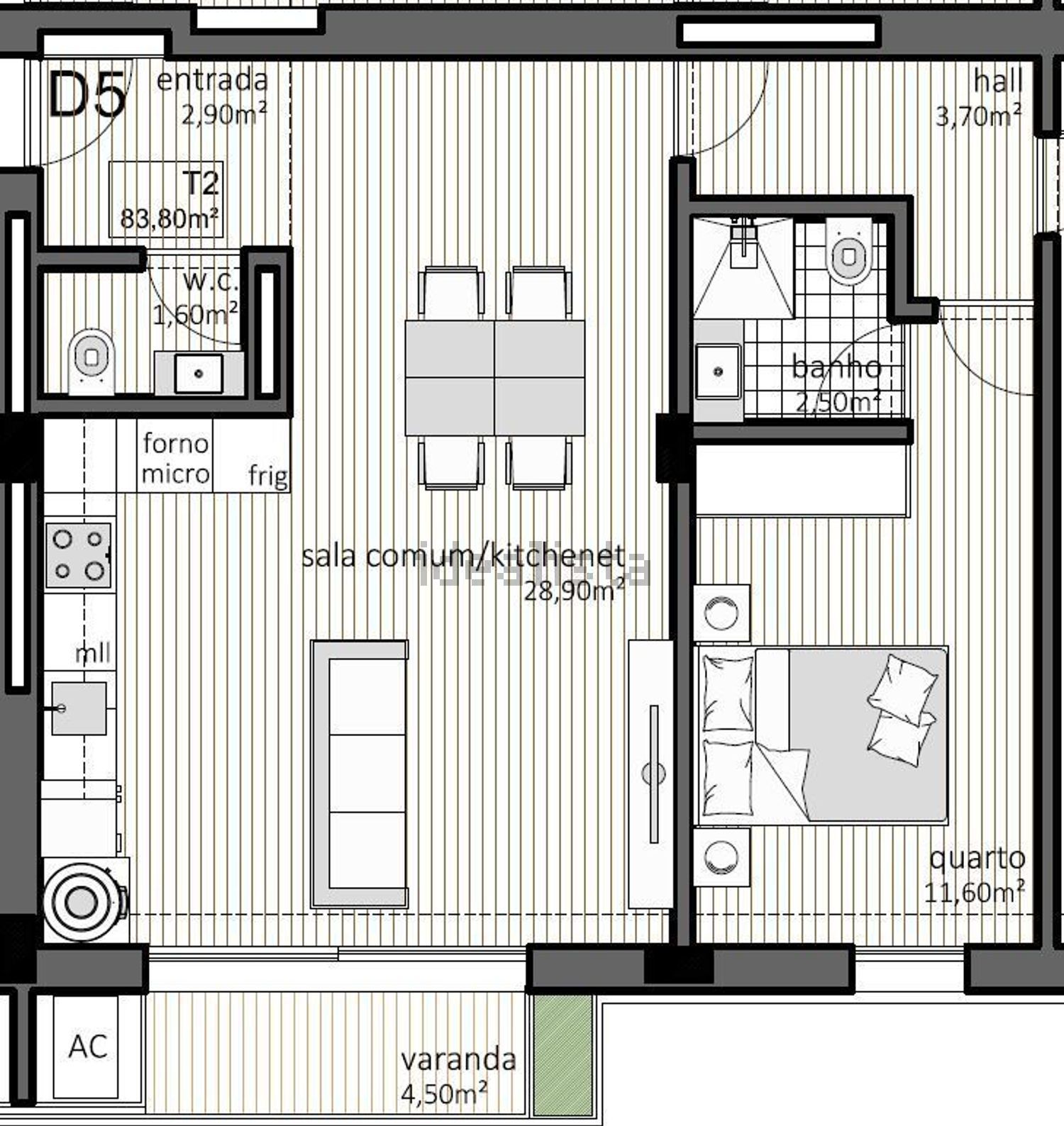 公寓 t2出售在Rua de Silva Porto - 平面图