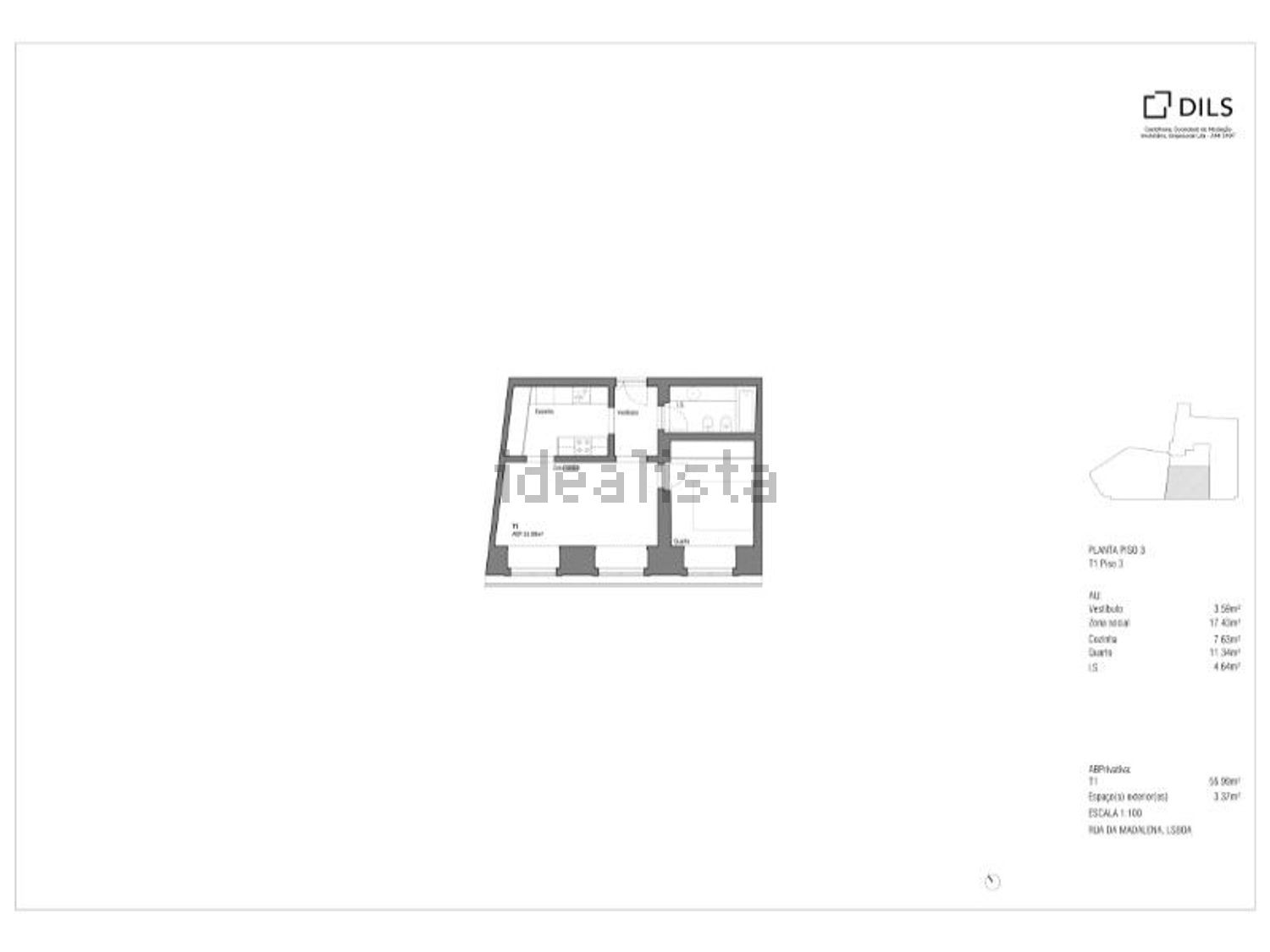 出租公寓 t1在Rua da Madalena - 平面图