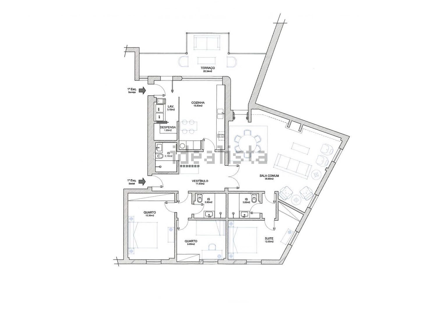 公寓 t3出售在 Escolas Gerais, 7 - 平面图