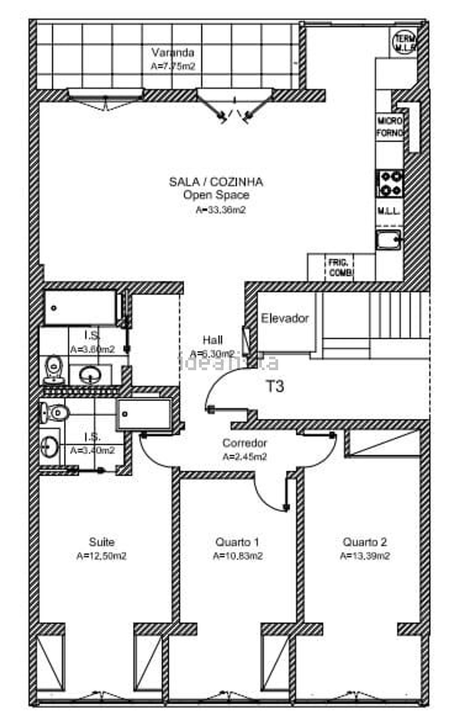 公寓 t3出售在 Bairro de Santa Cruz - 平面图