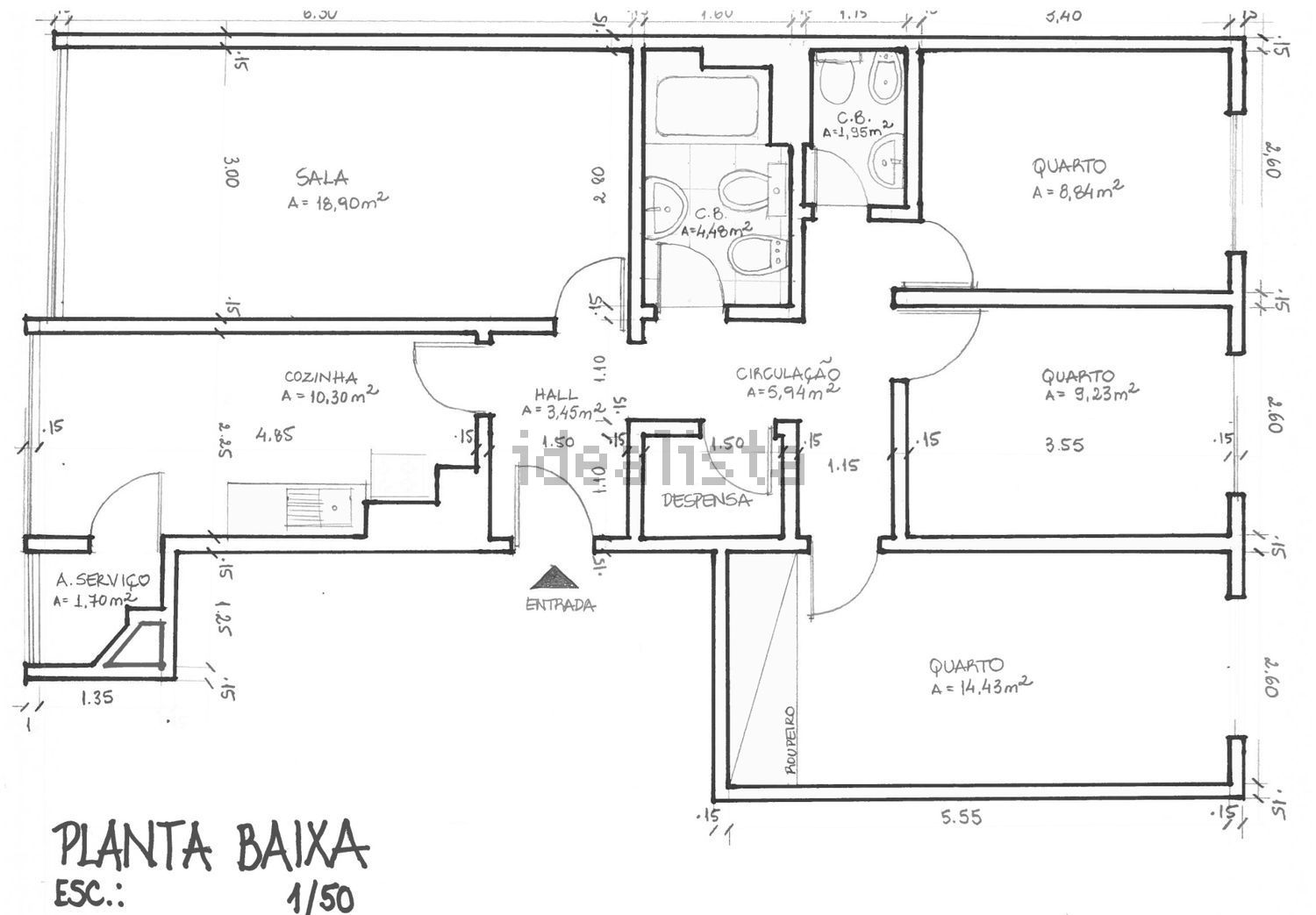 公寓 t3出售在Praça Teófilo Braga, 3 - 平面图