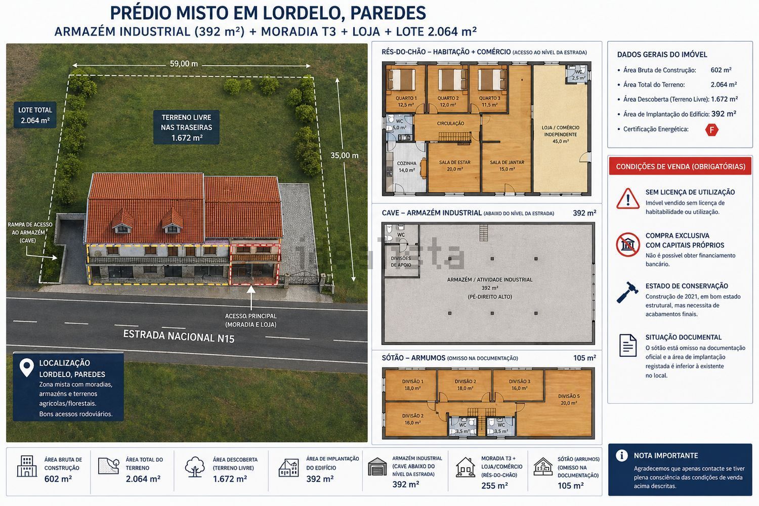 小楼房或独栋别墅出售在 Lordelo, Paredes - 平面图
