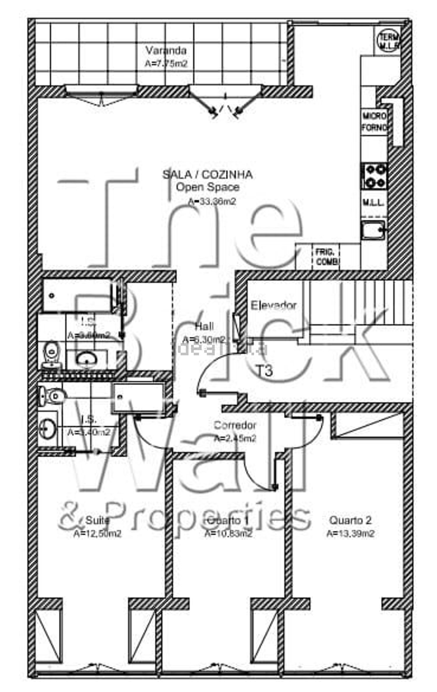 公寓 t3出售在 Bairro de Santa Cruz - 平面图